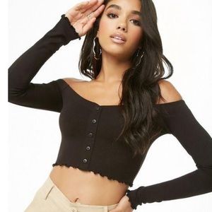 Forever 21: Off-the-Shoulder Ribbed Cropped Top, L
